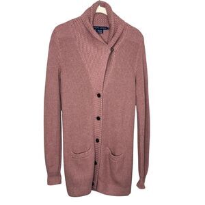 Ralph Lauren Sweater Womens Medium Pink Shawl Collar Cardigan Cotton Cashmere